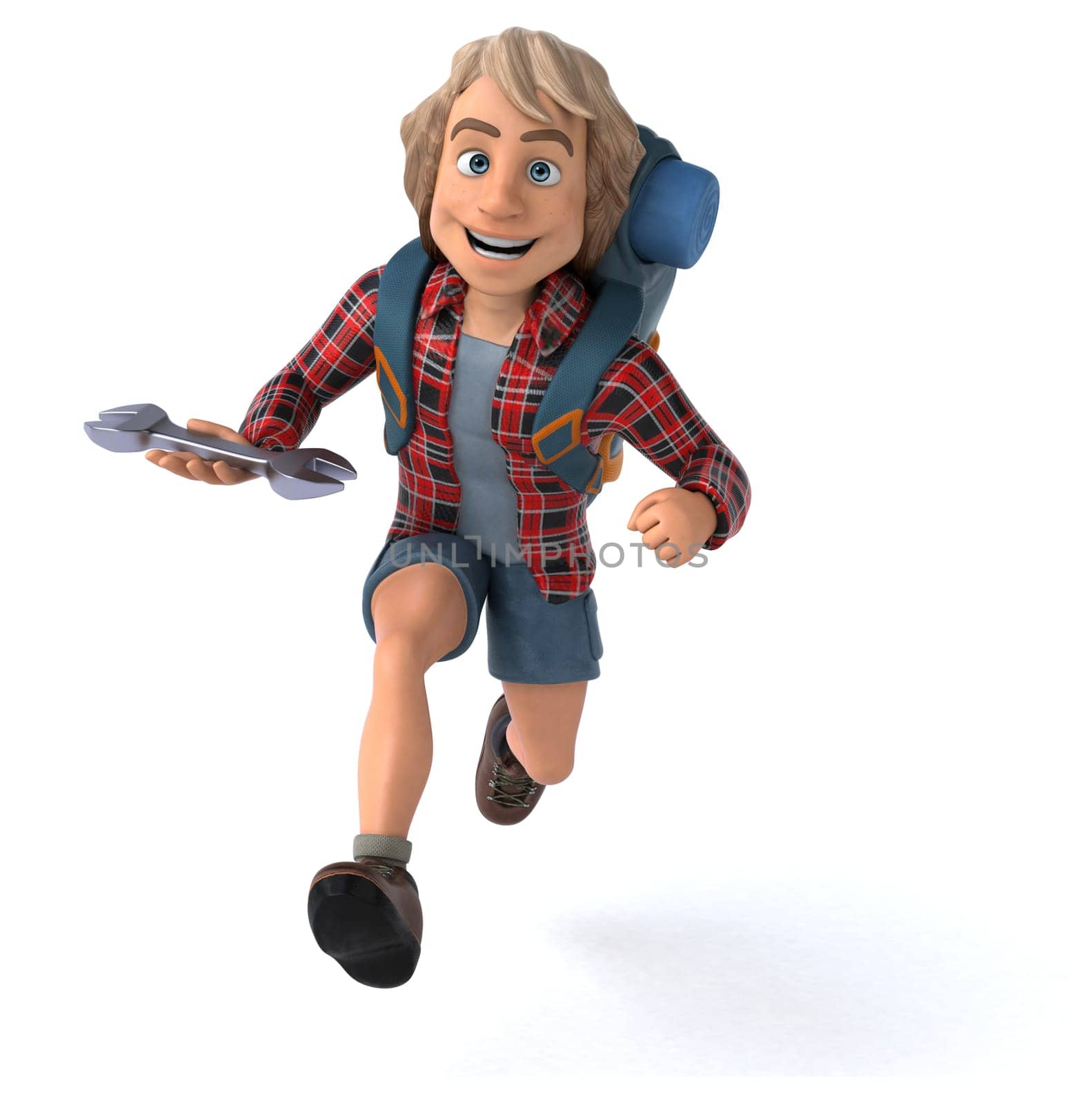 Fun backpacker cartoon guy