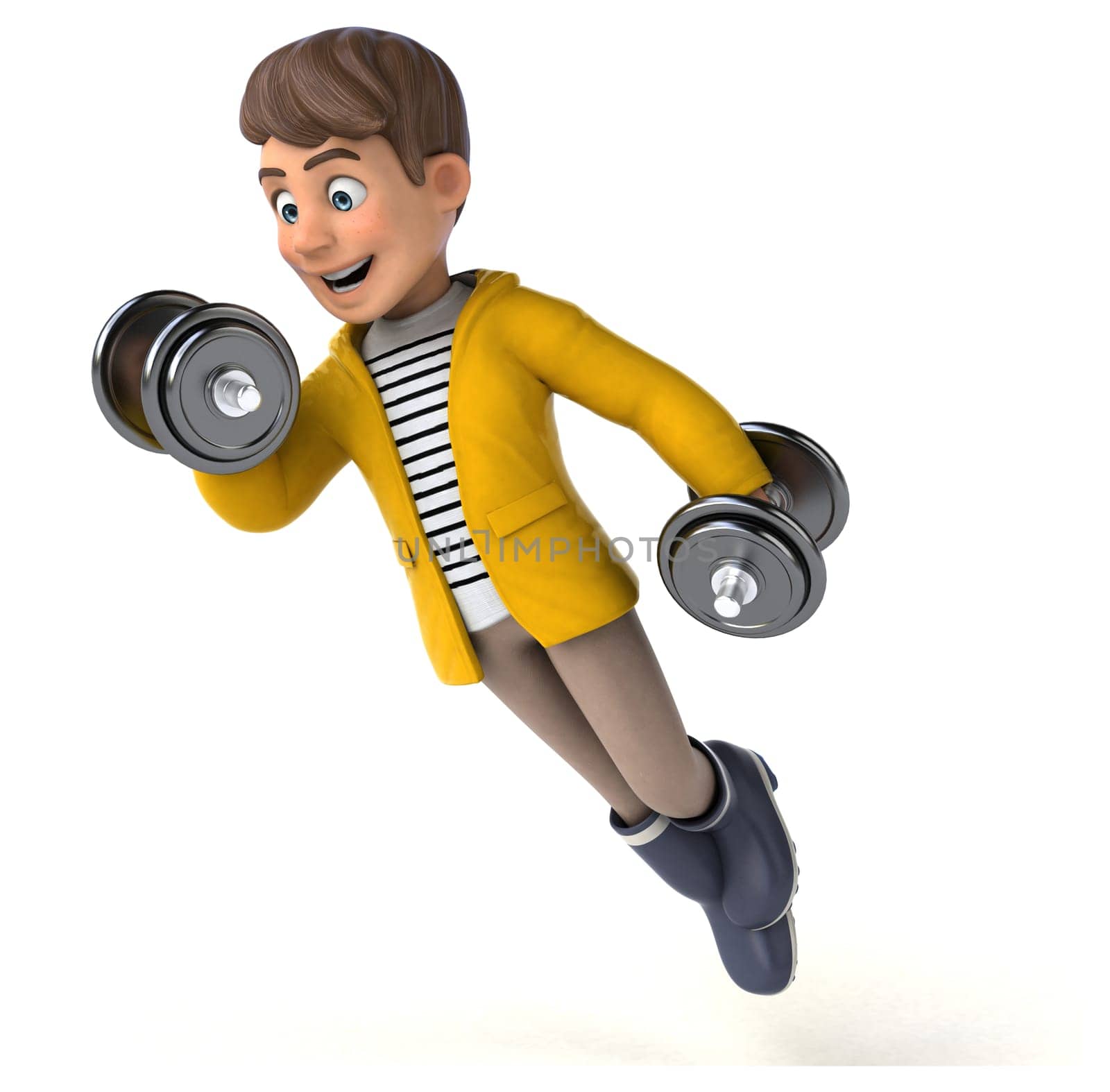 Fun 3D Illustration of a cartoon kid with rain gear