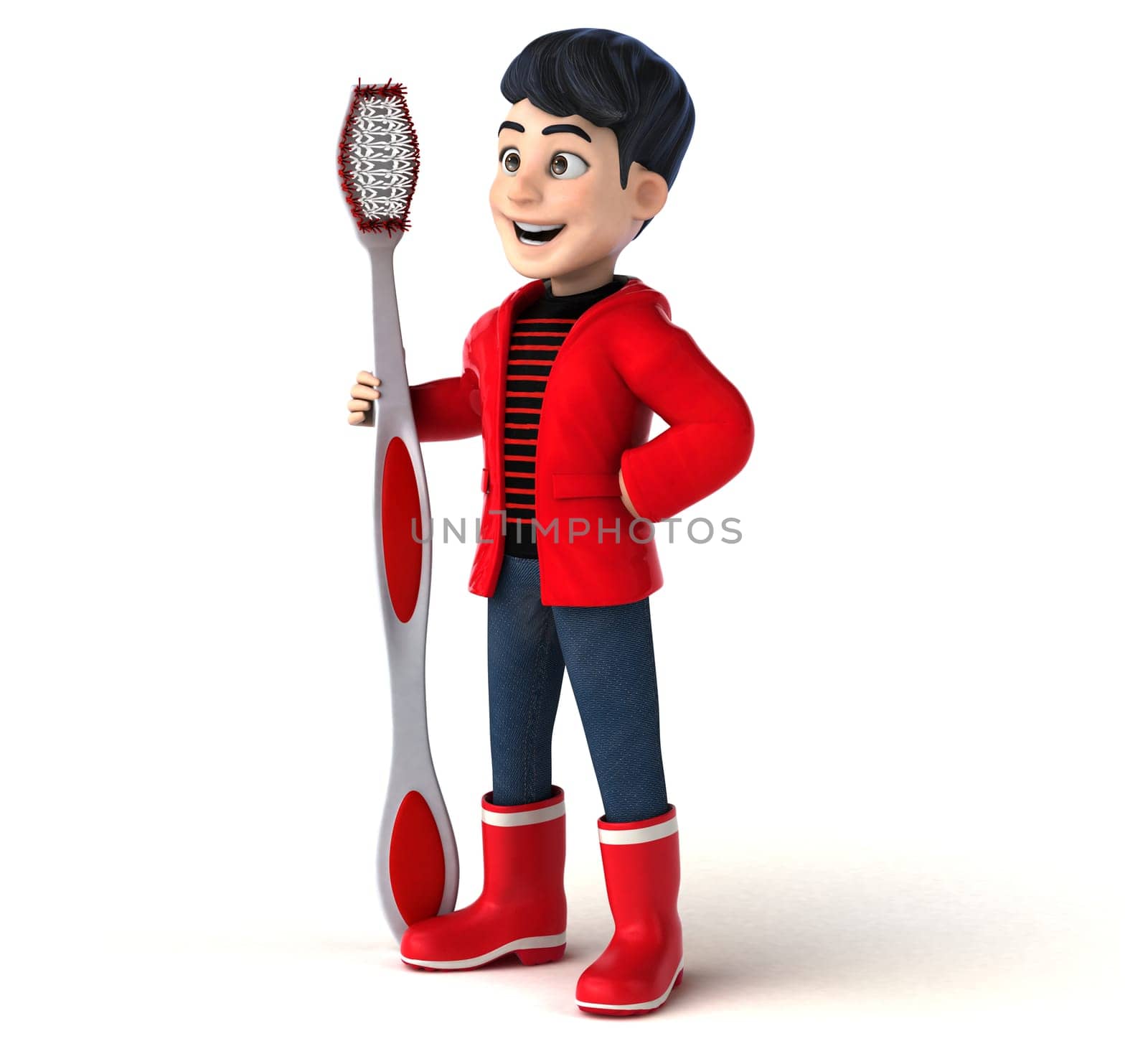Fun 3D cartoon teenage boy with a toothbrush