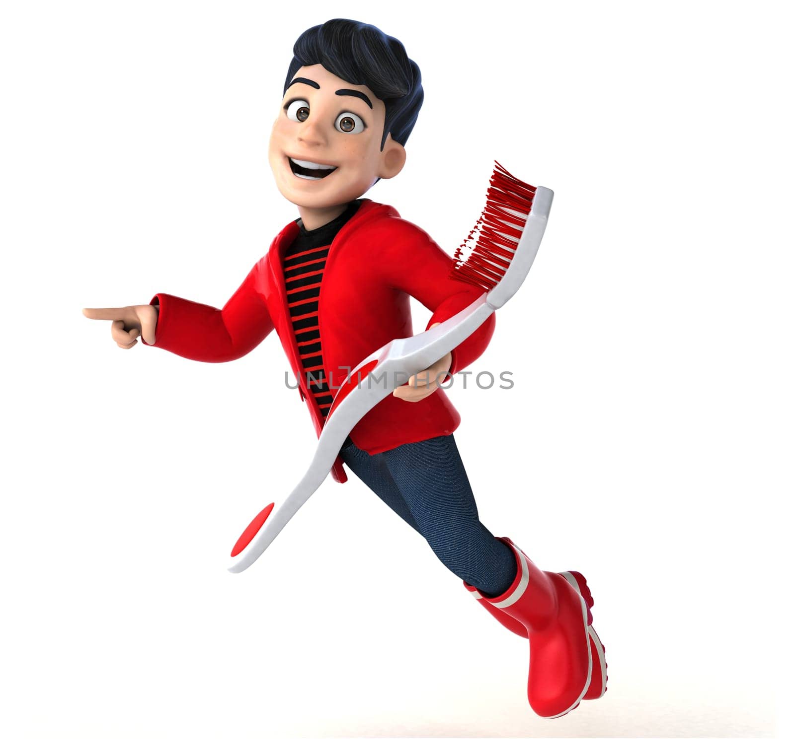 Fun 3D cartoon teenage boy with a toothbrush