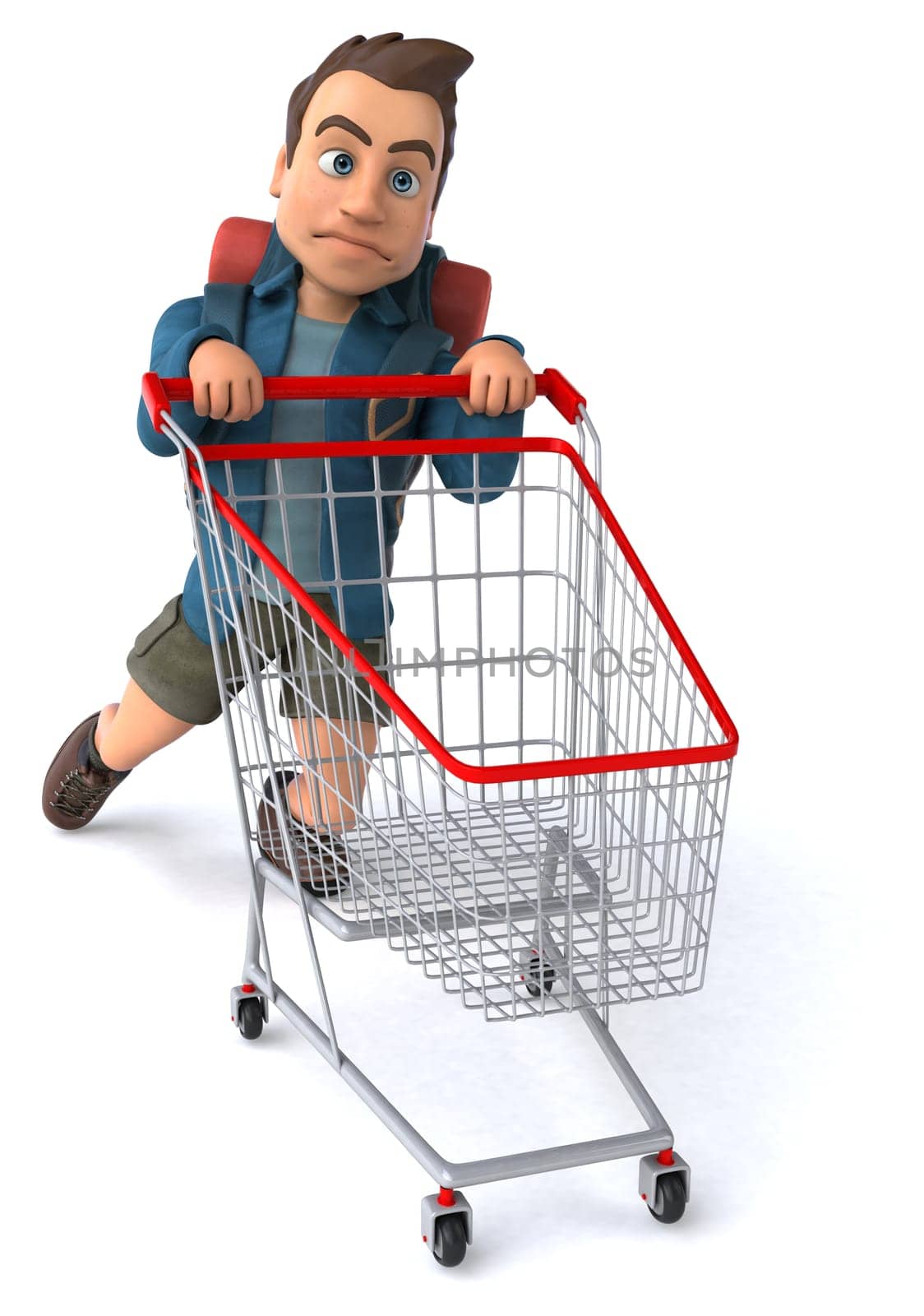 Fun illustration of a 3D cartoon backpacker