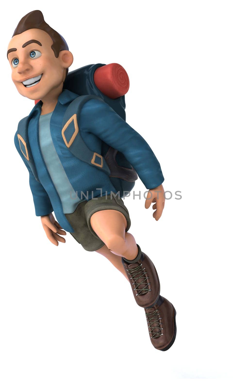 Fun illustration of a 3D cartoon backpacker