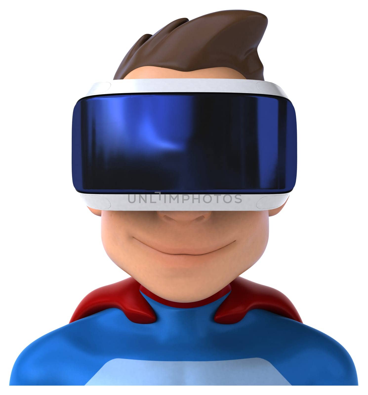 Fun 3D Illustration of a superhero with a VR Helmet