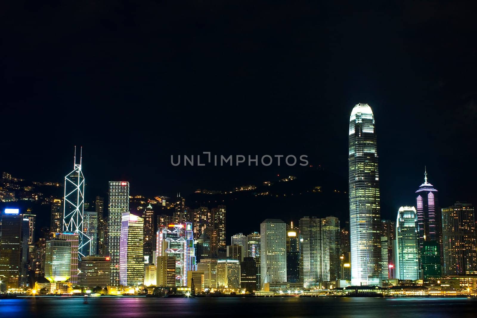 hong kong at night and modern buildings