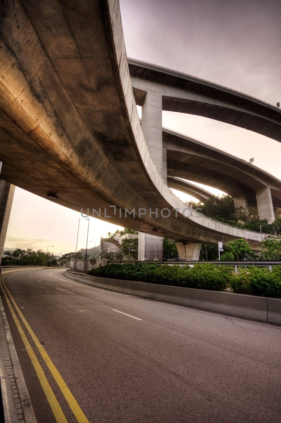 highway in hong kong and sky in sunset