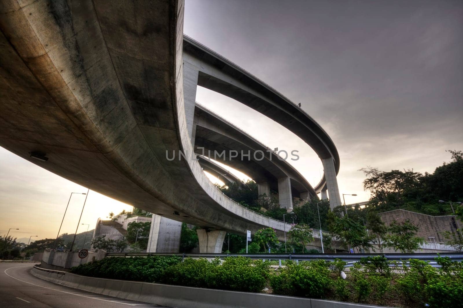 highway in hong kong and sky in sunset