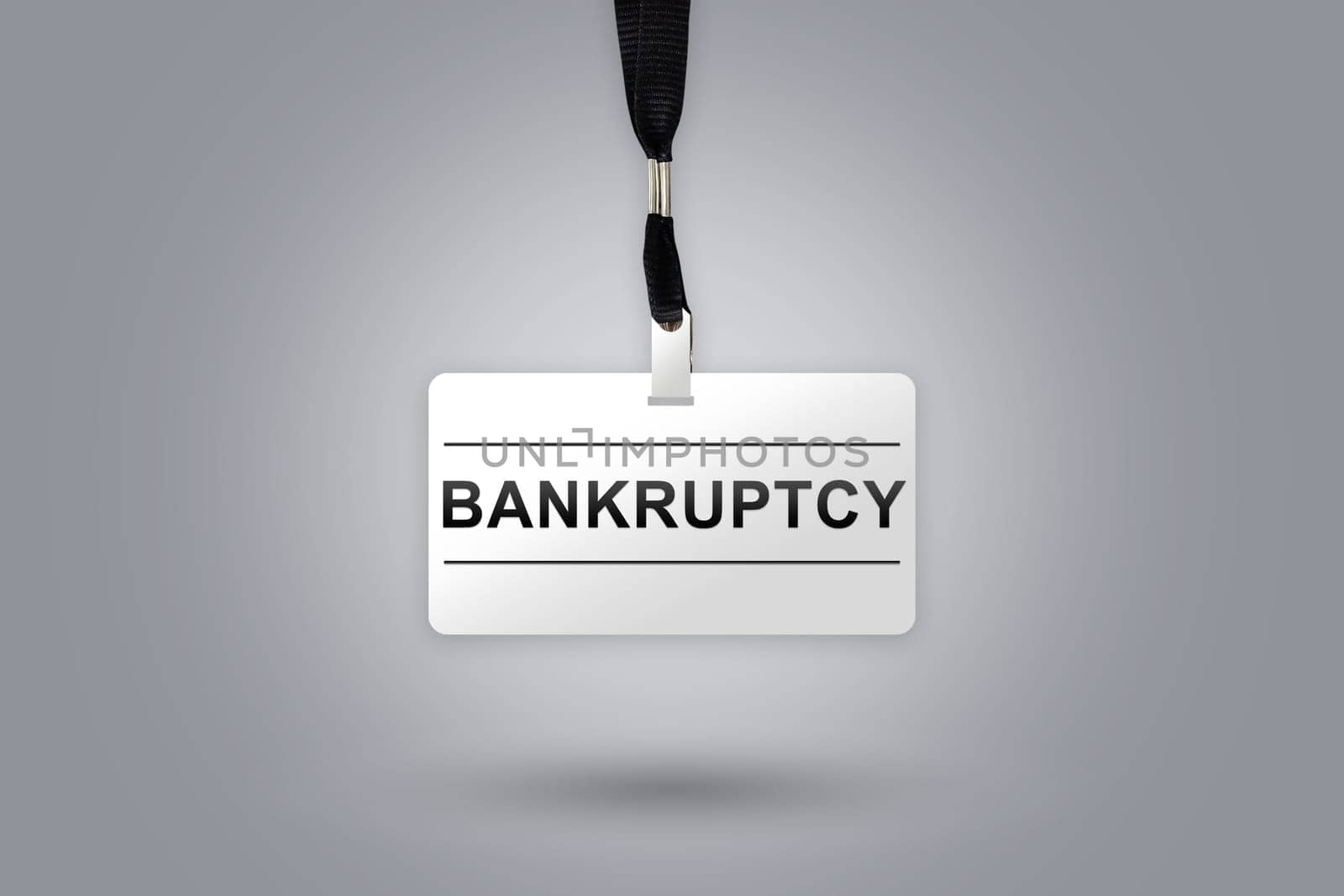 bankruptcy on badge with grey radial gradient background