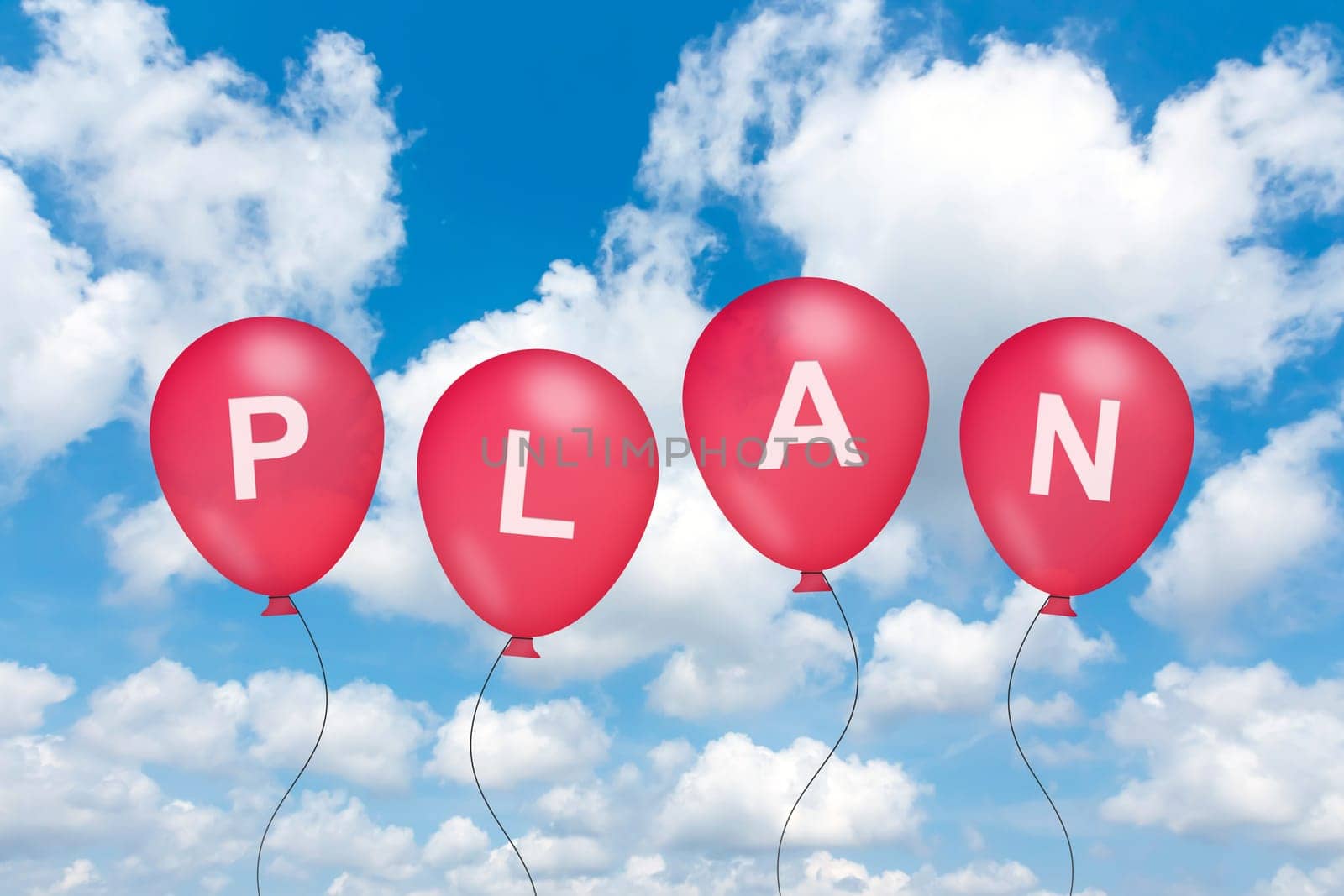 planning text on balloon with blue sky background
