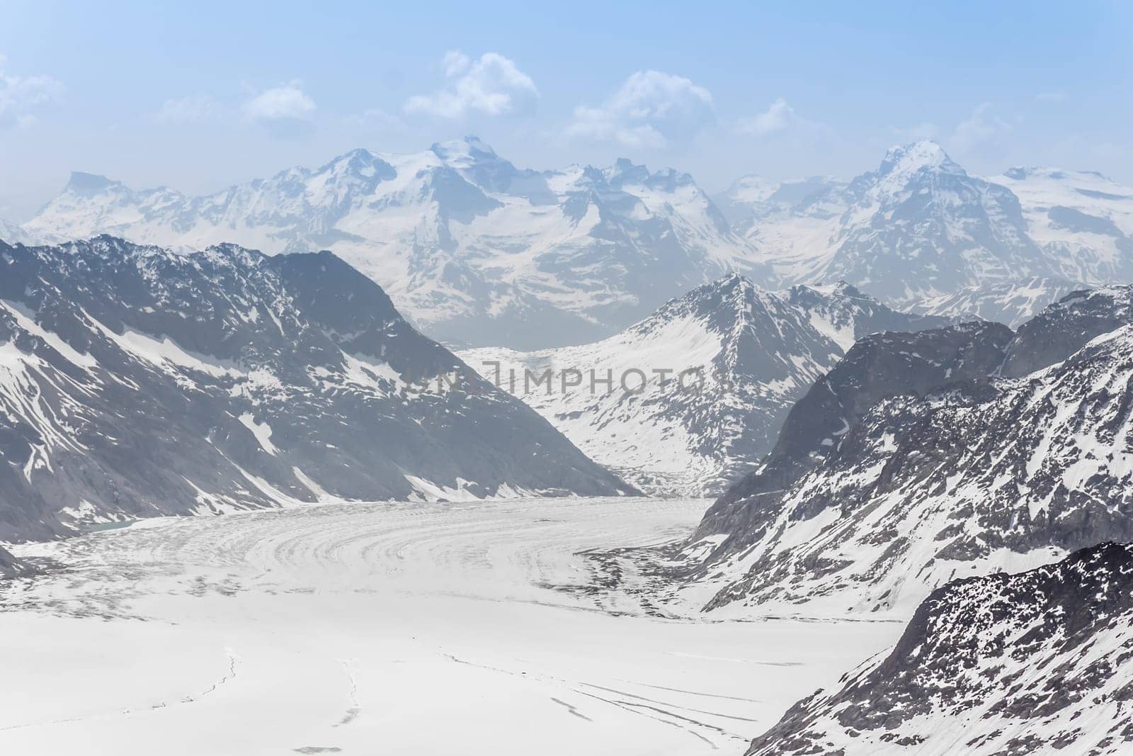 Aletsch Glacier landscape in the Jungfraujoch, Alps, Switzerland