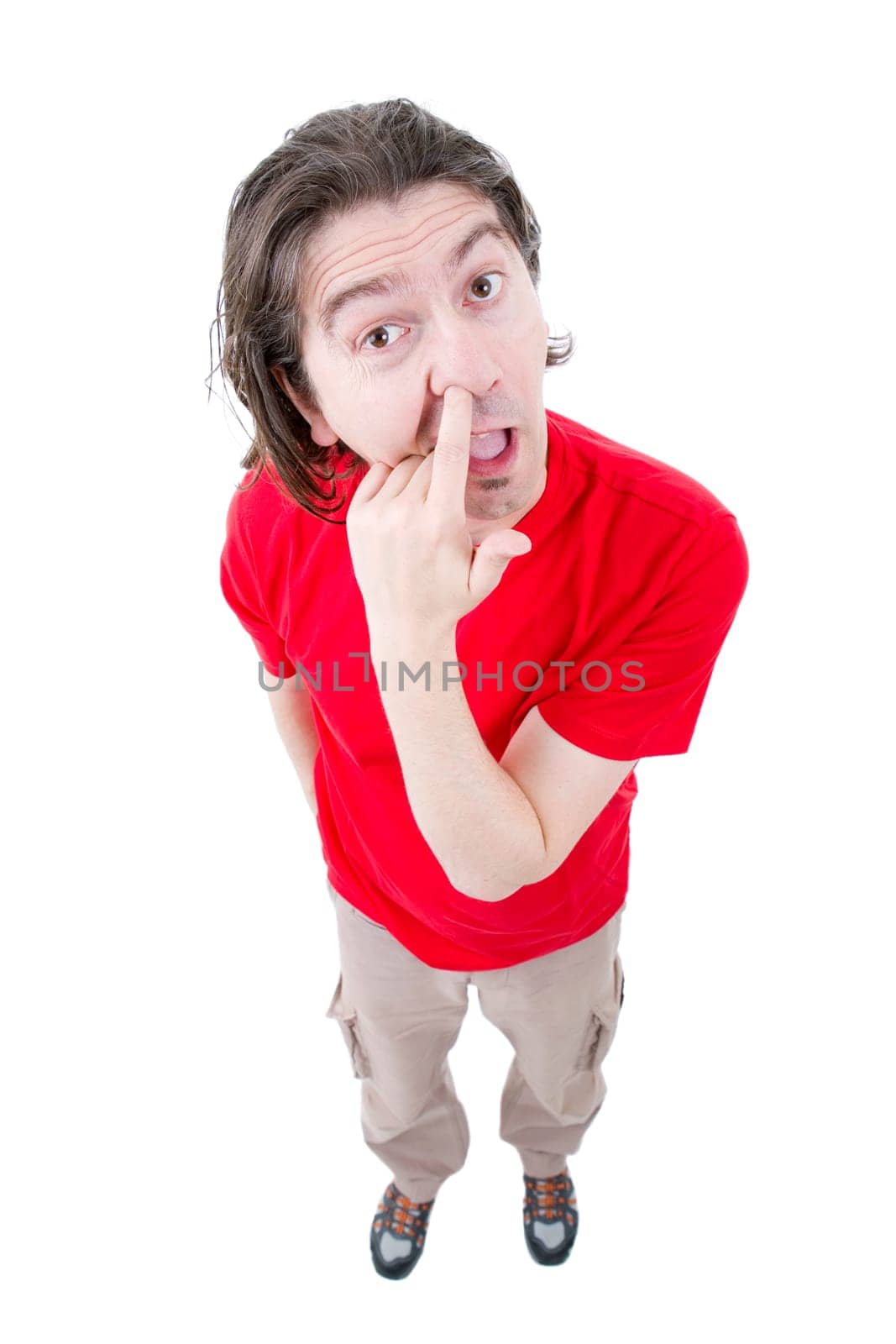 young casual man full body in a white background