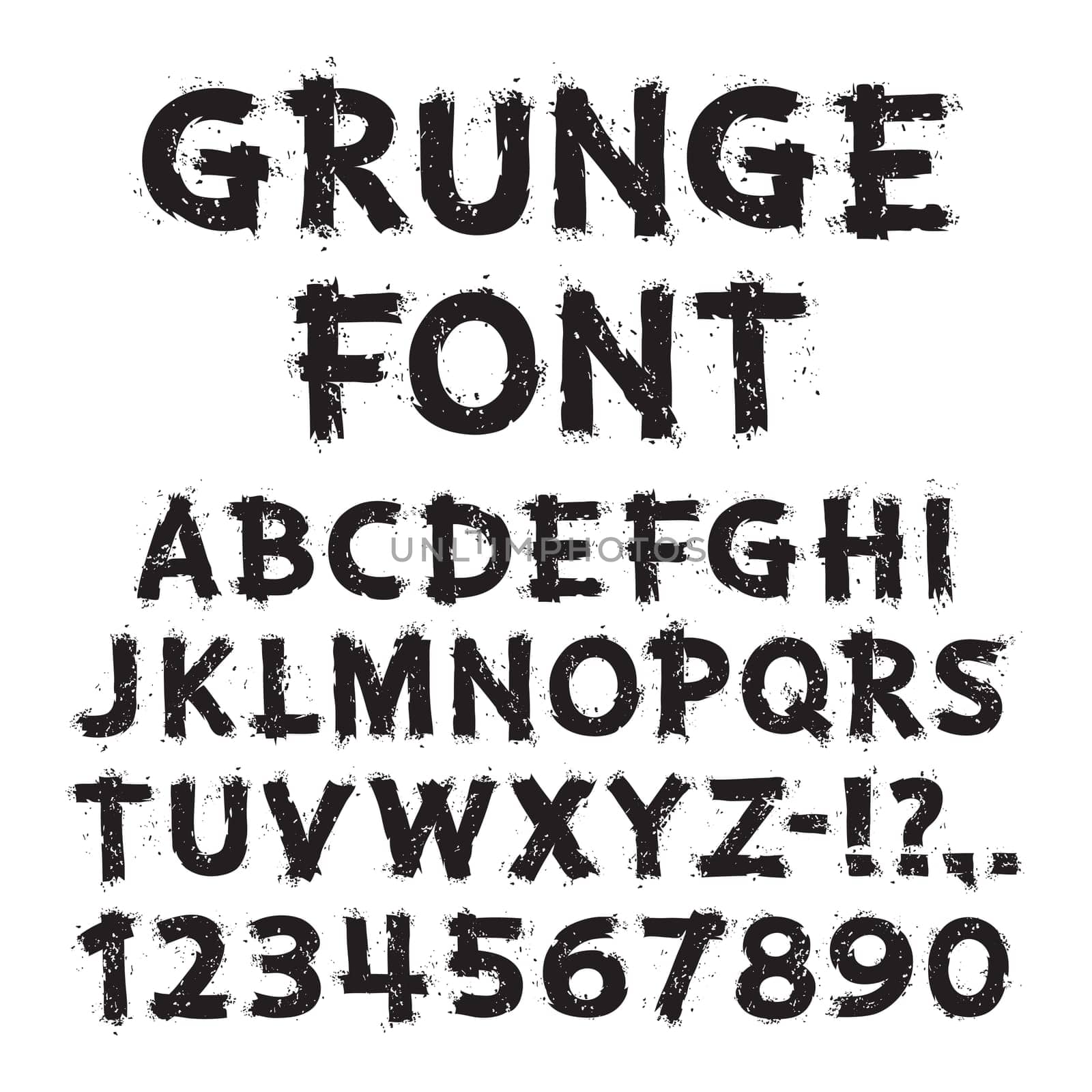 Grunge Letters and Numbers Isolated on White Background. Clipping paths included in additional jpg format.