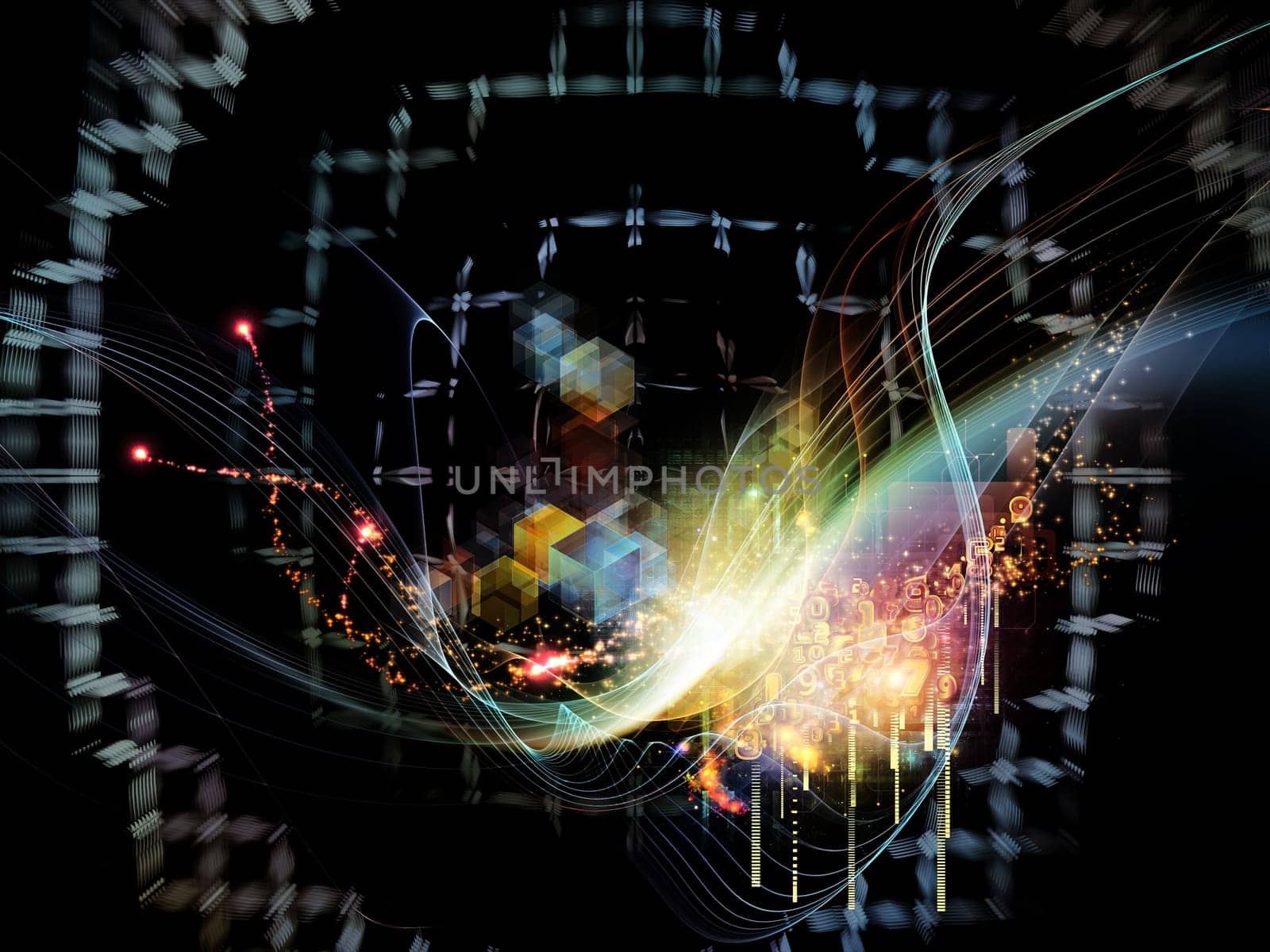 Waves of Technology series. Visually attractive backdrop made of lights, fractal and technological elements suitable as element for layouts on science, philosophy, metaphysics and modern technology