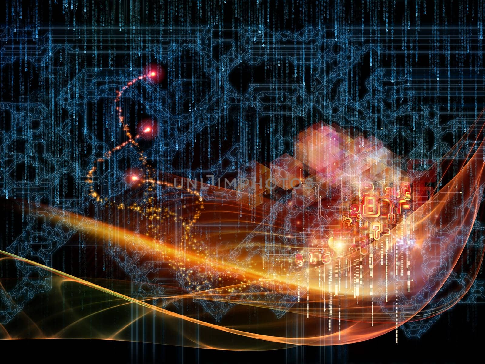 Waves of Technology series. Visually pleasing composition of lights, fractal and technological elements to act as background in topics on science, philosophy, metaphysics and modern technology