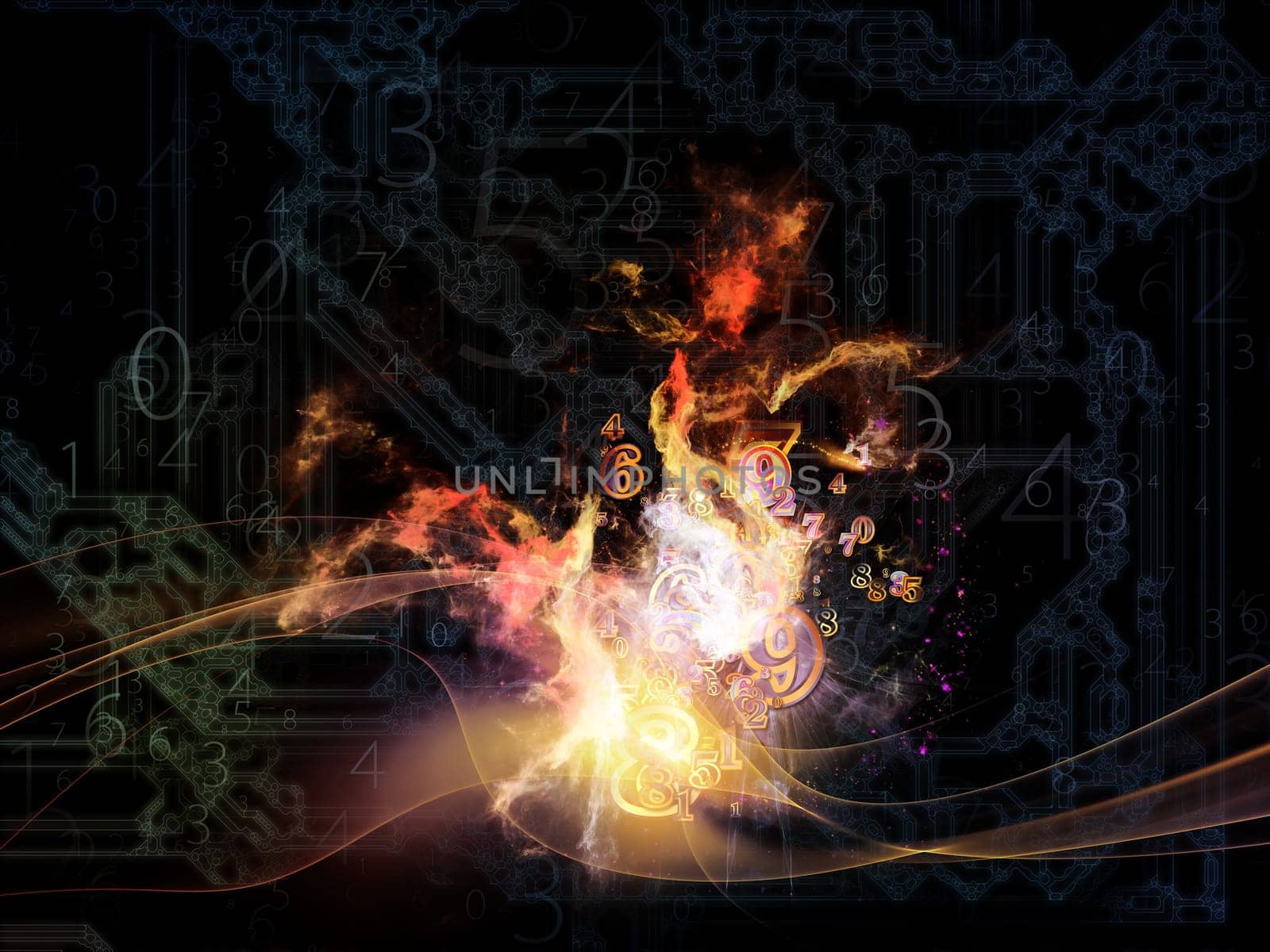 Waves of Technology series. Abstract arrangement of lights, fractal and technological elements suitable as background for projects on science, philosophy, metaphysics and modern technology
