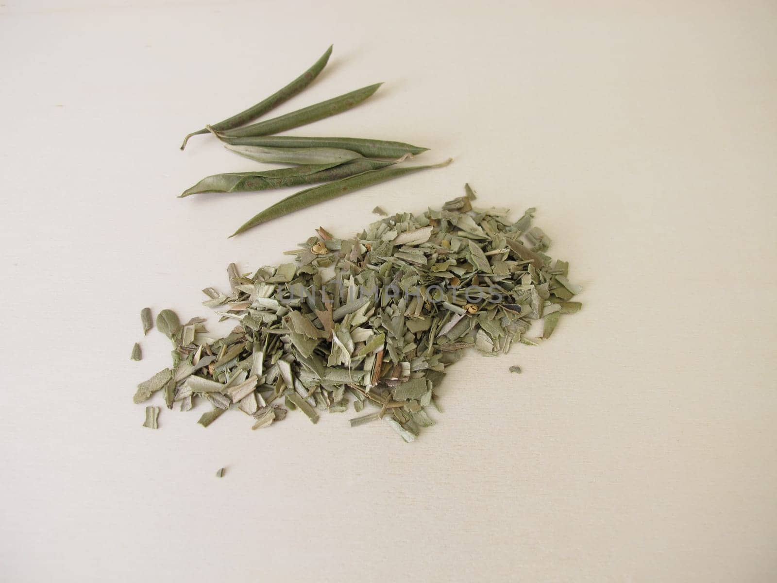 Dried and chopped leaves from the olive tree for olive leaf tea