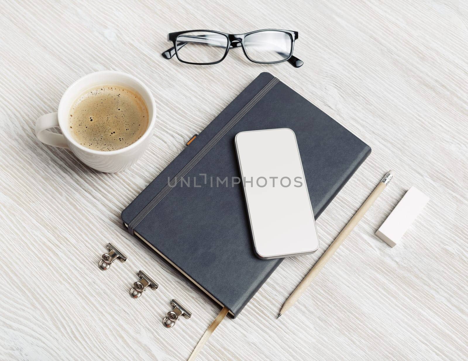 Blank business stationery set on light wood table background. Corporate identity template. Branding mock-up.