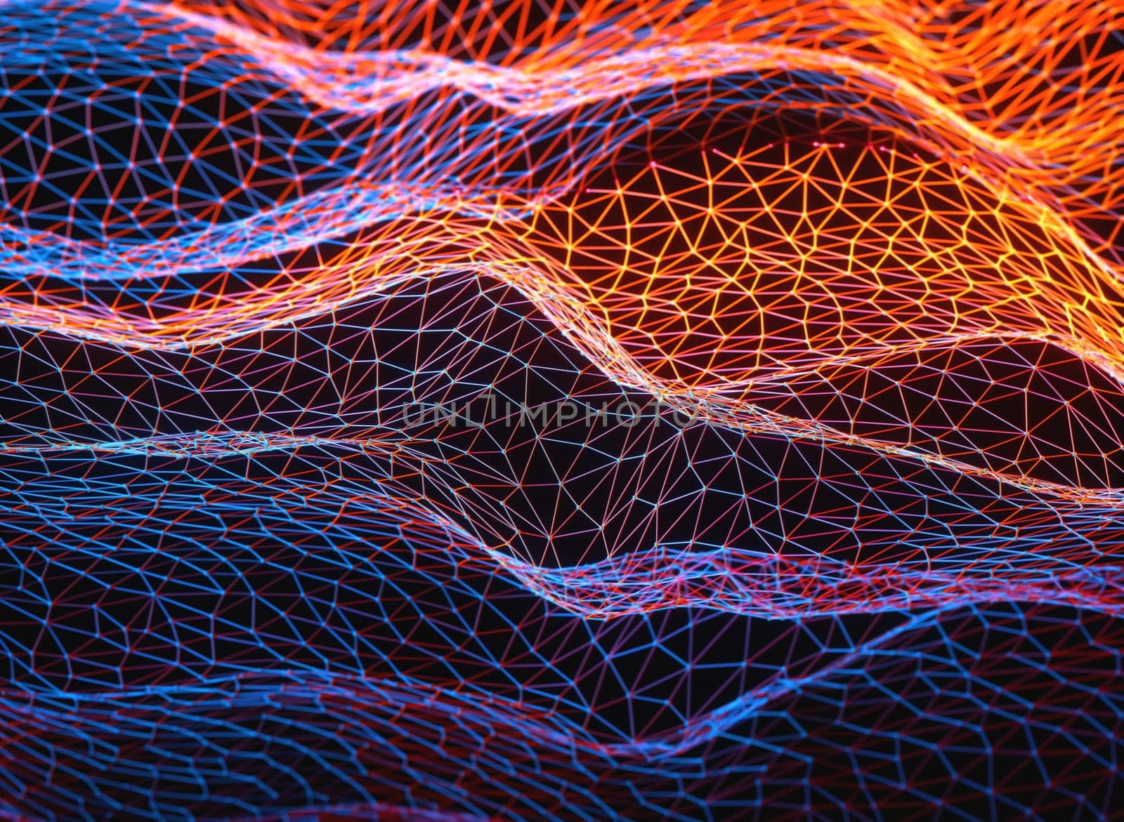 Abstract background. Colorful mesh interconnected lines. Cloud computing concept. 3D illustration.