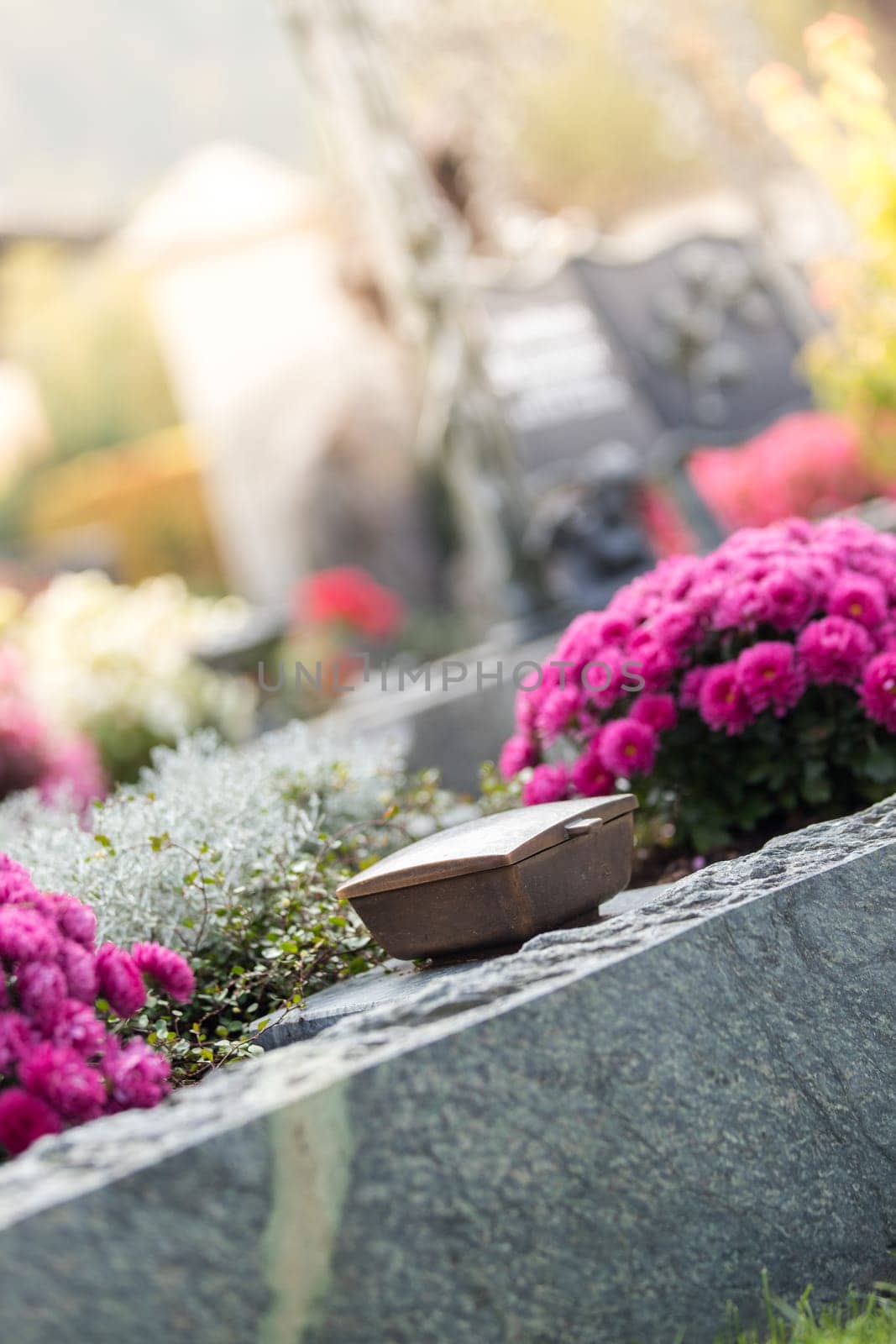 Holy water in iron bowl, cemetery