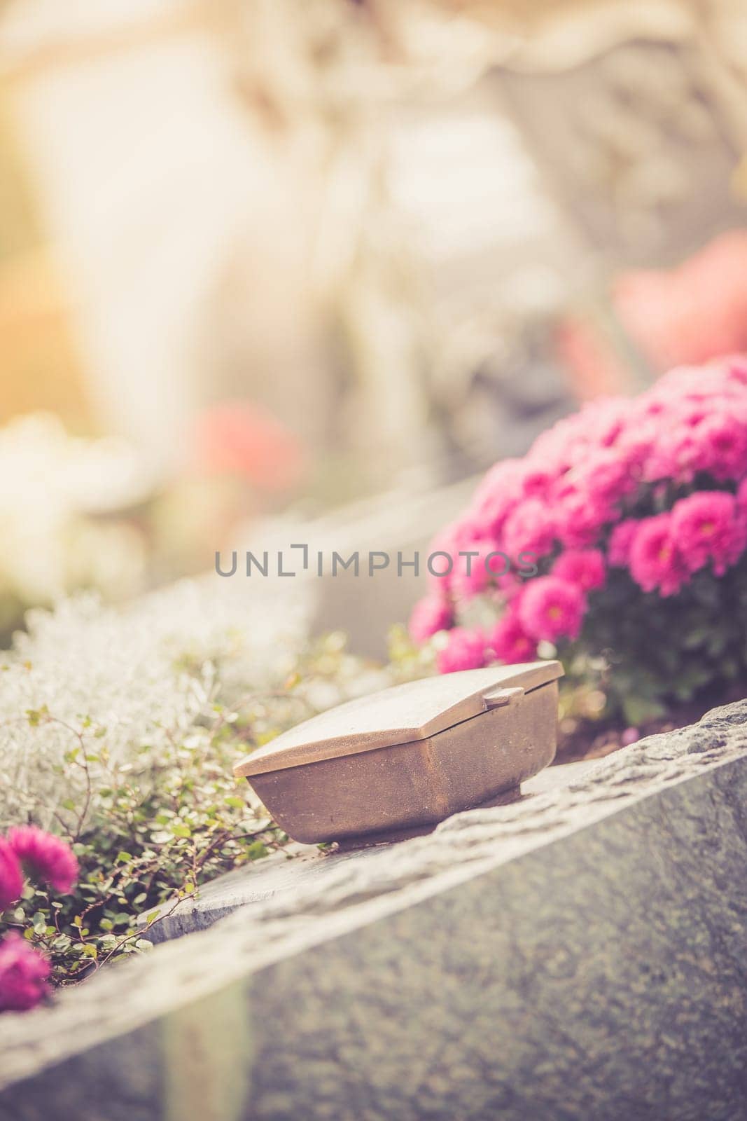 Holy water in iron bowl, cemetery