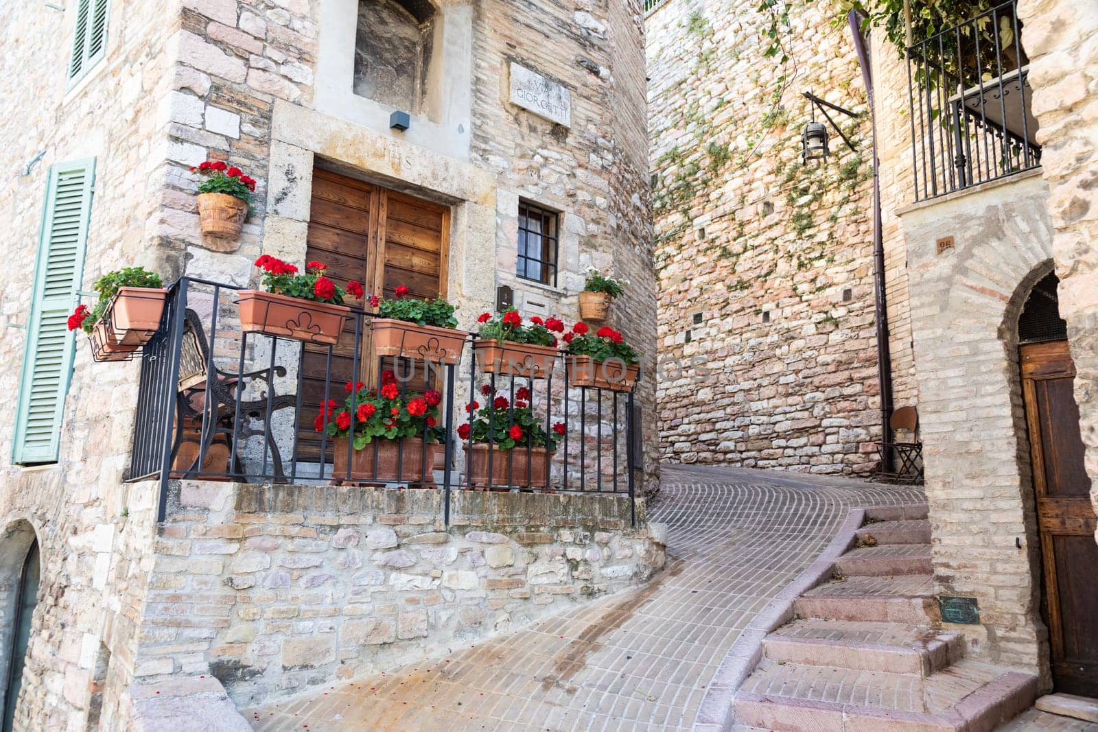 Assisi village in Umbria region, Italy. The town is famous for the most important Italian St. Francis Basilica (Basilica di San Francesco)
