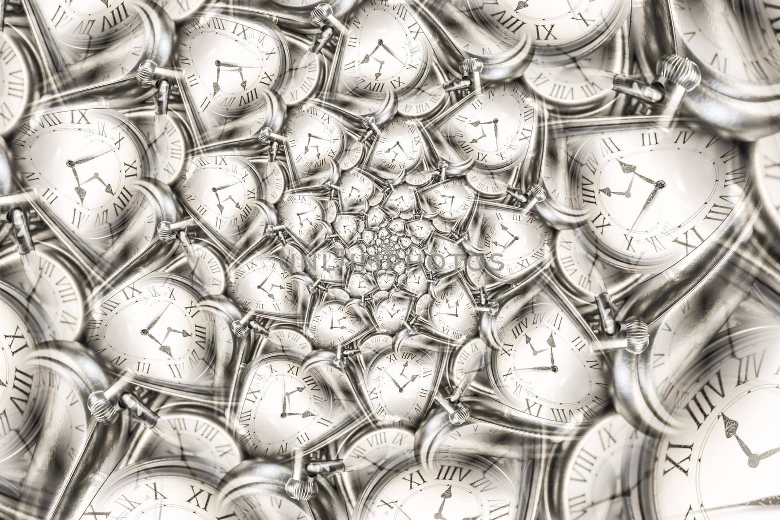 Droste effect background with infinite clock spiral. Abstract design for concepts related to time and deadline.