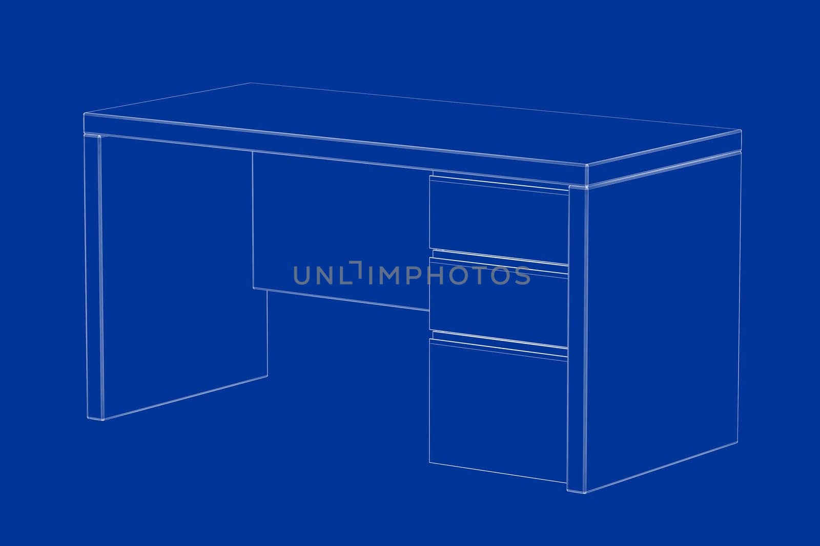 3d wire-frame model of modern office desk