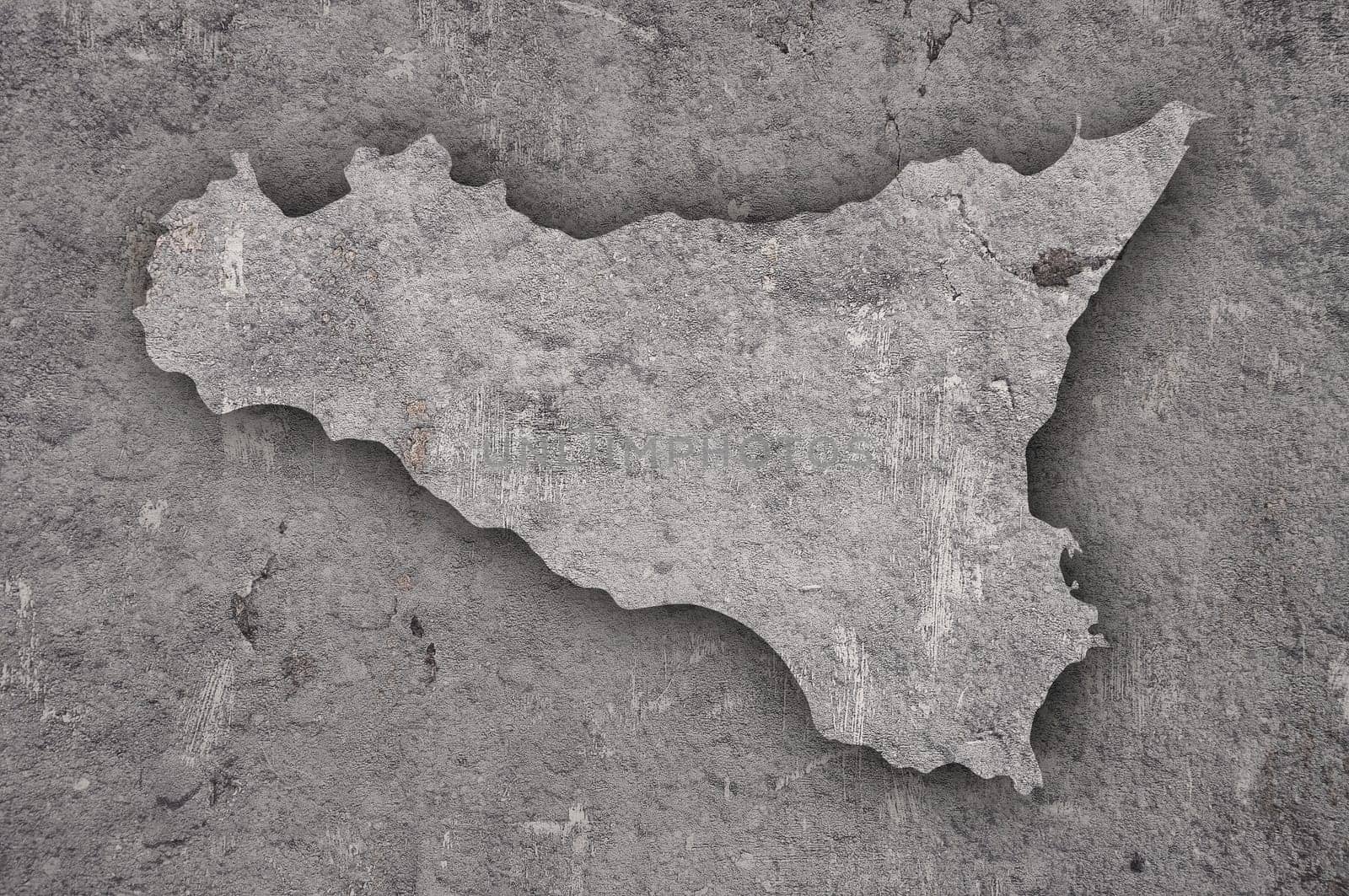 Map of Sicily on weathered concrete