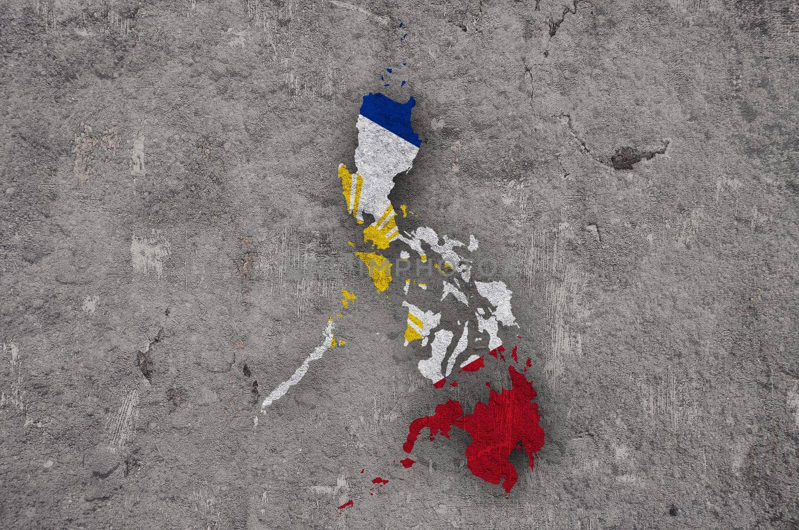 Map and flag of Philippines on weathered concrete