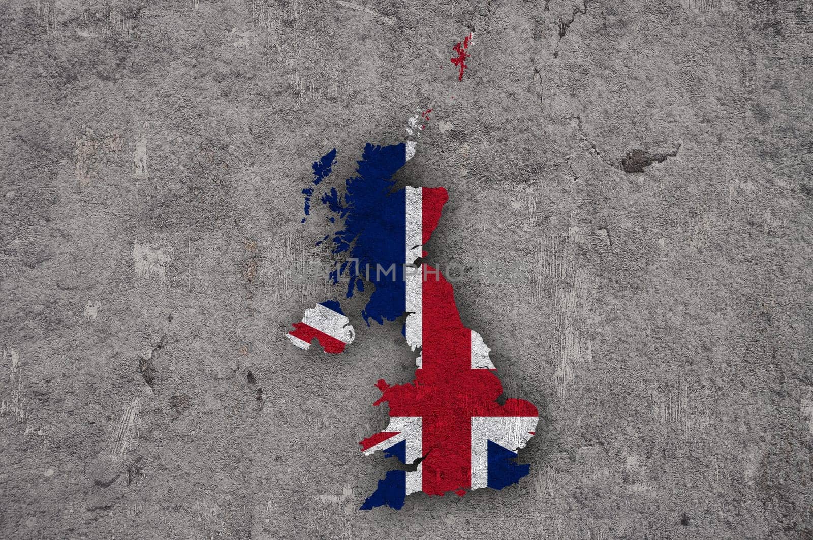 Map and flag of Great Britain on weathered concrete