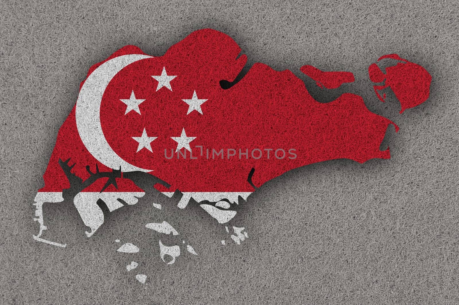 Map and flag of Singapur on felt