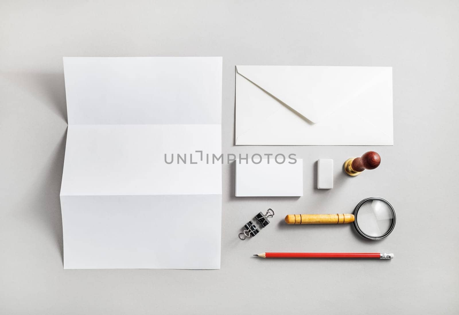Stationery mock up on paper background. Responsive design template. Branding identity mock up. Flat lay.