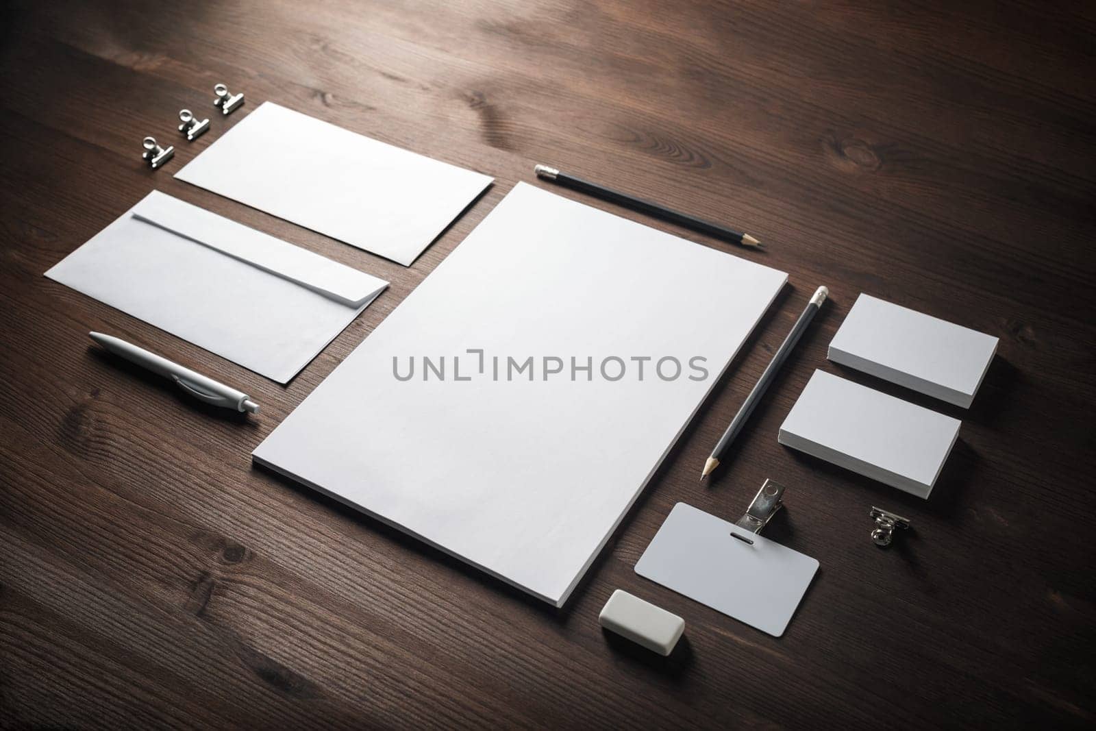 Branding stationery mockup on wooden background. Blank objects for placing your design.