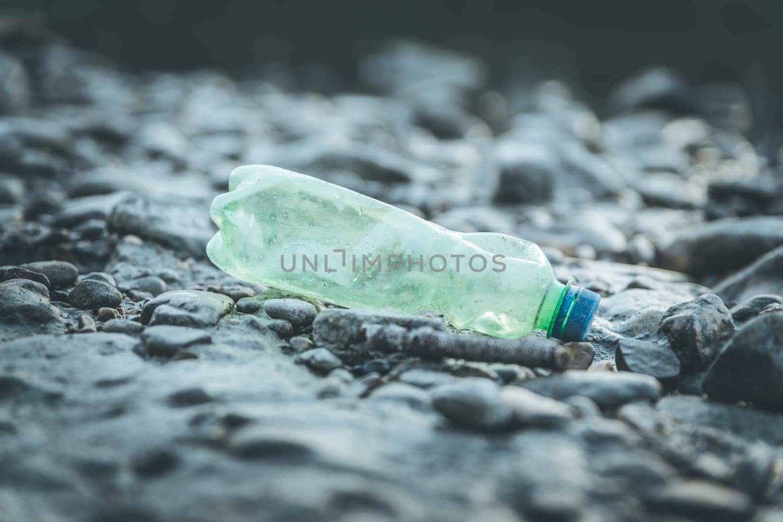 Environmental pollution: plastic bottle on the beach