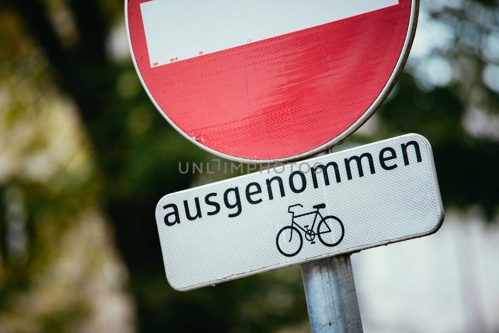 Street sign for cycle path, europe, autumn time