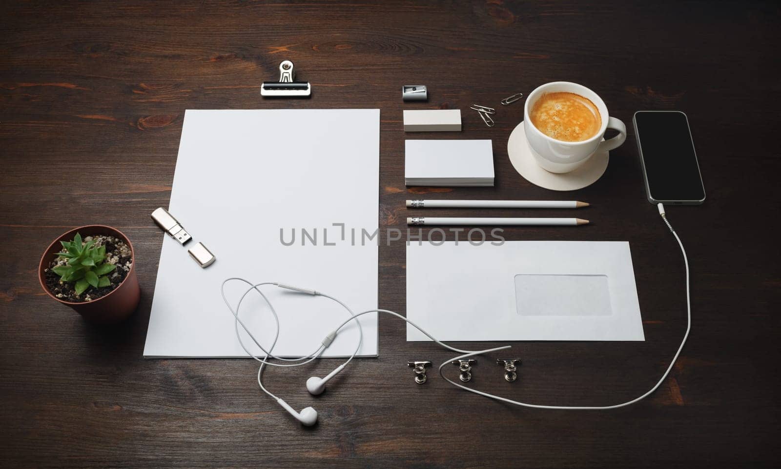 Blank stationery and corporate identity template on wooden background. Mockup for branding identity. For design presentations and portfolios.
