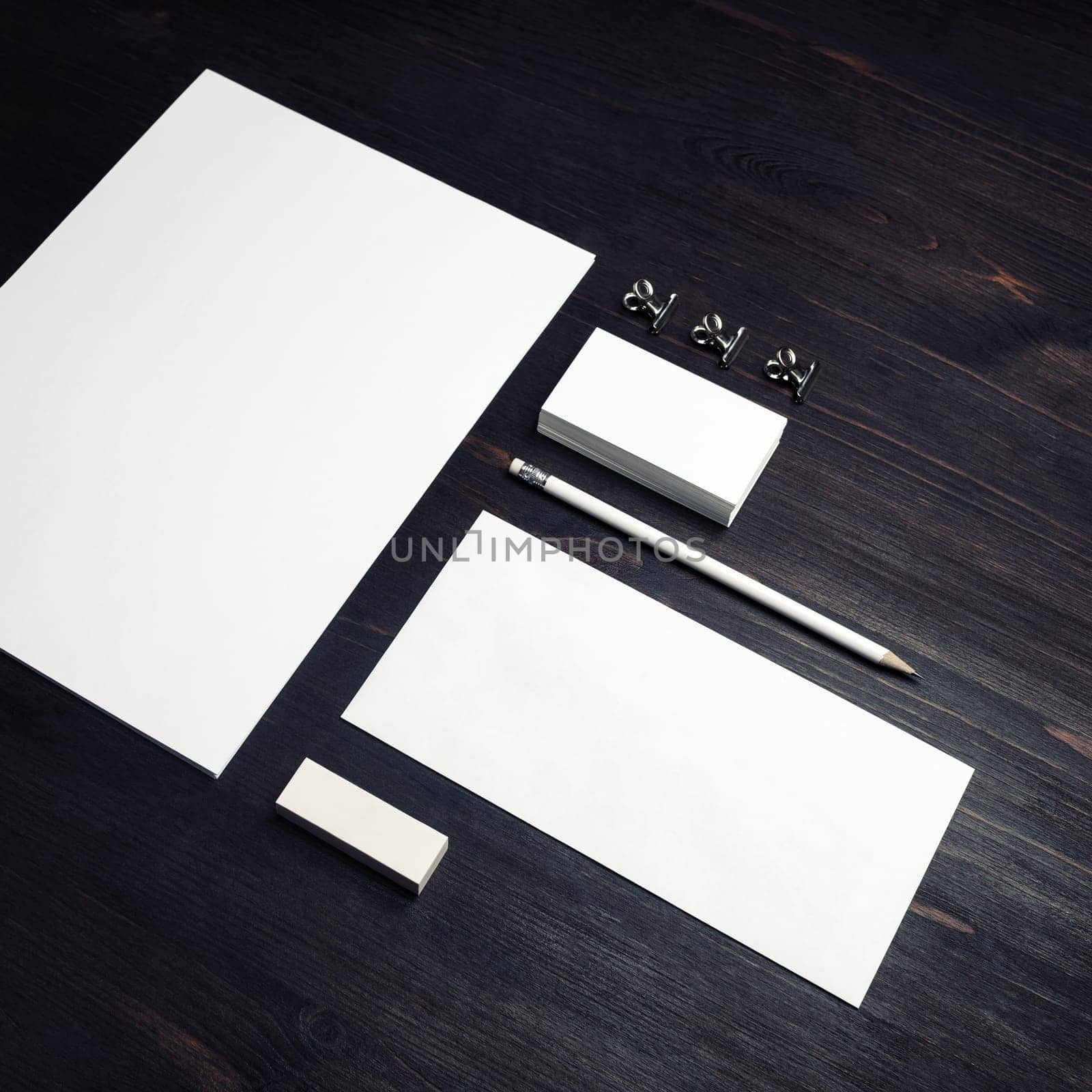 Blank corporate identity on wooden background. Stationery template. Branding mockup.