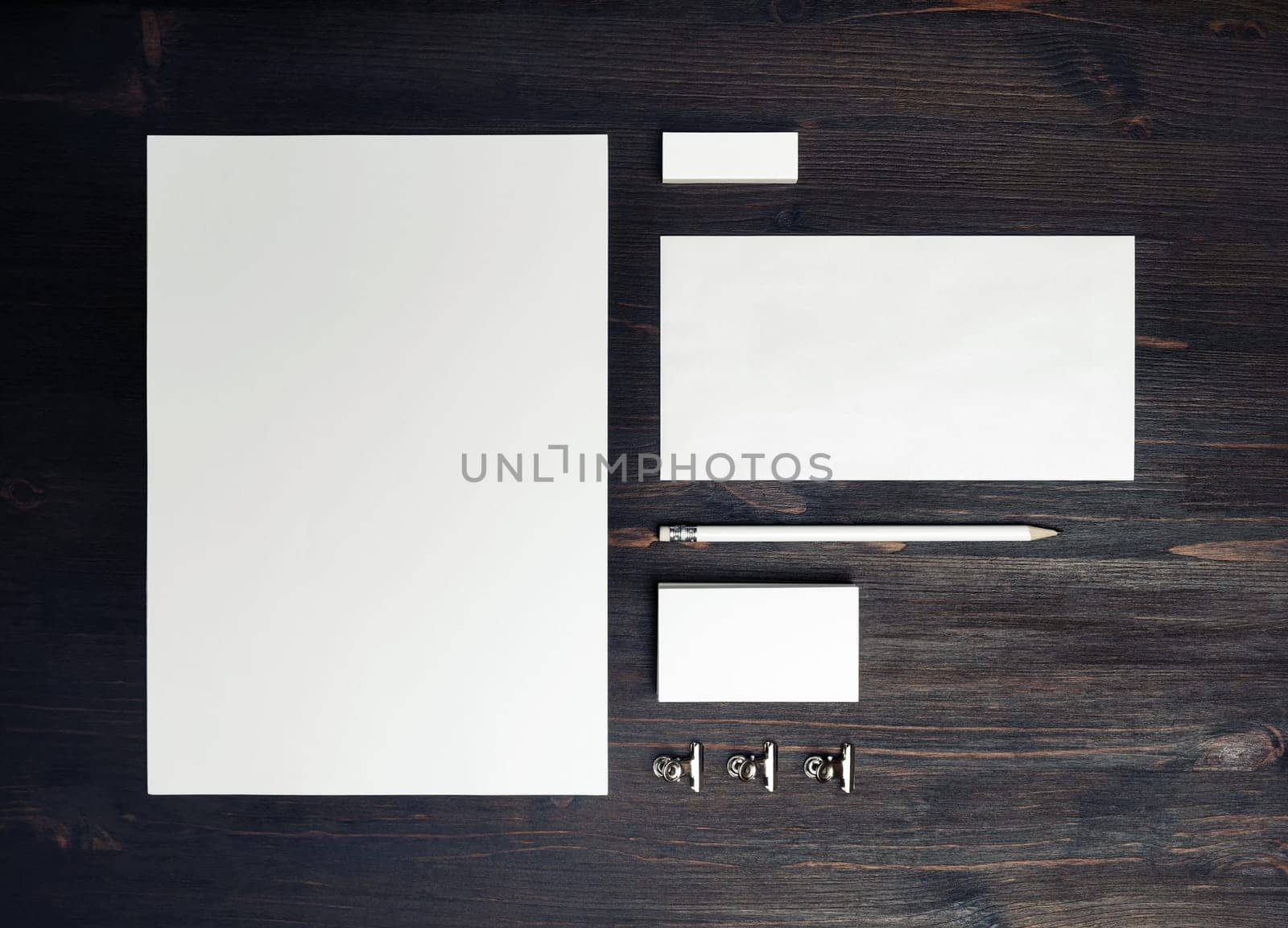 Blank corporate stationery set on wooden background. Template for branding design. Branding mock up. Flat lay.