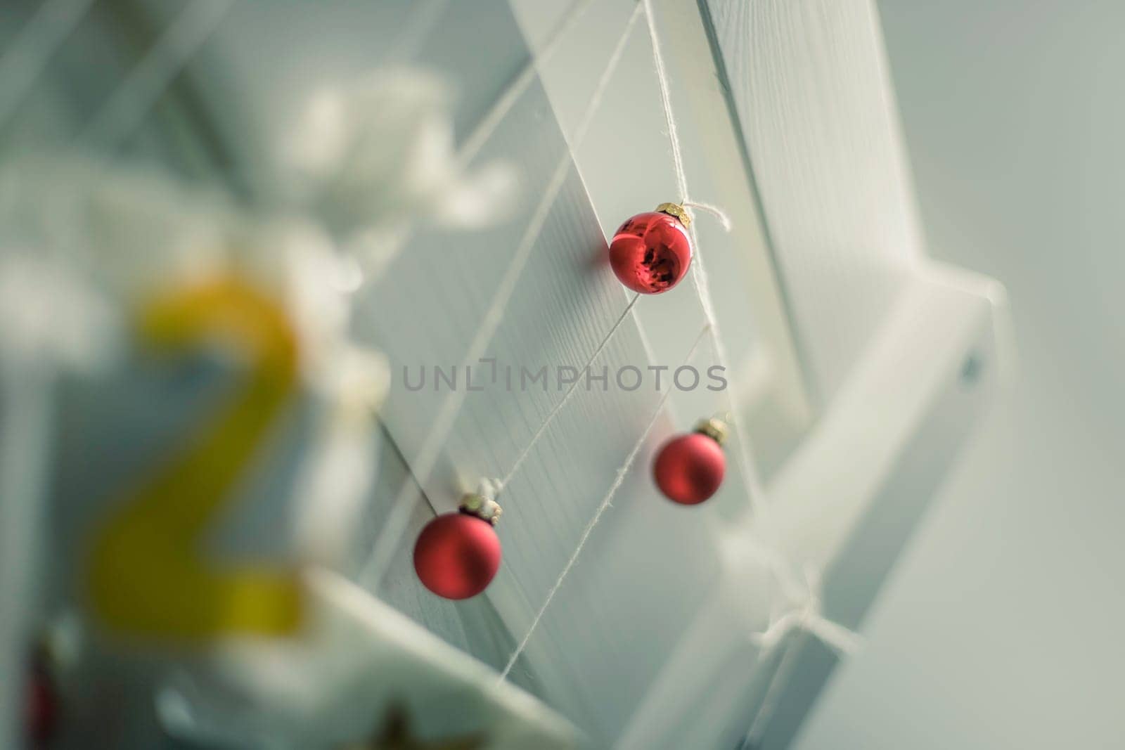 Christmas decoration: Close up of red Christmas baubles