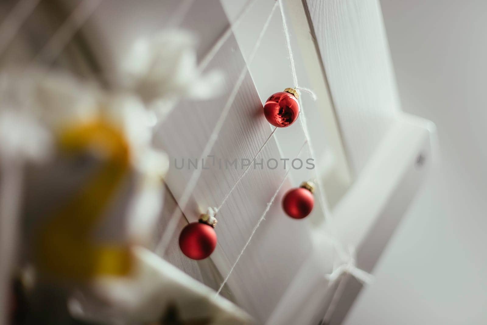 Christmas decoration: Close up of red Christmas baubles