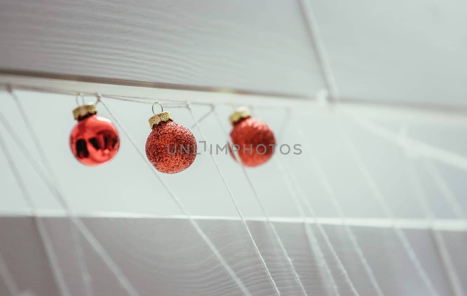 Christmas decoration: Close up of red Christmas baubles