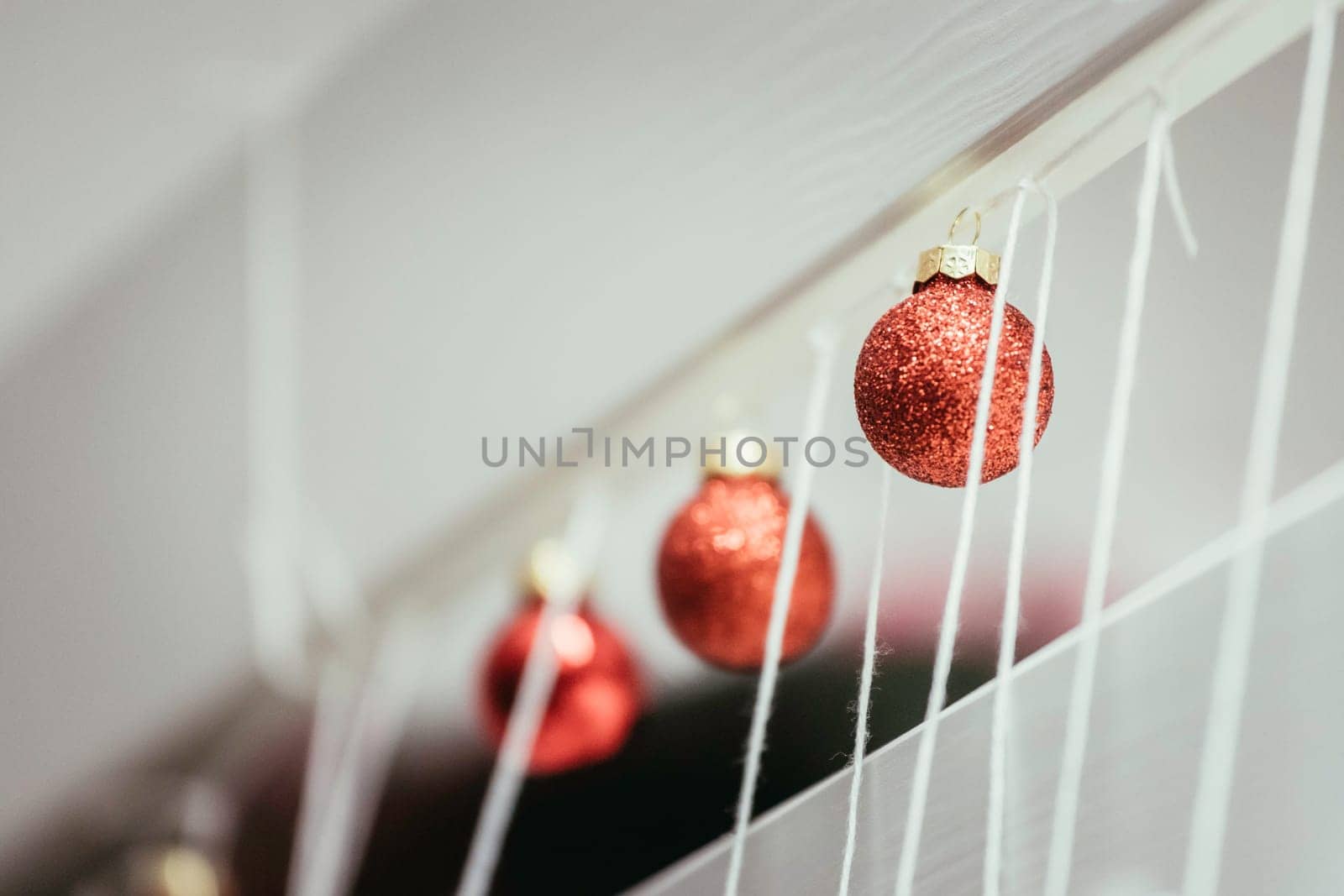 Christmas decoration: Close up of red Christmas baubles