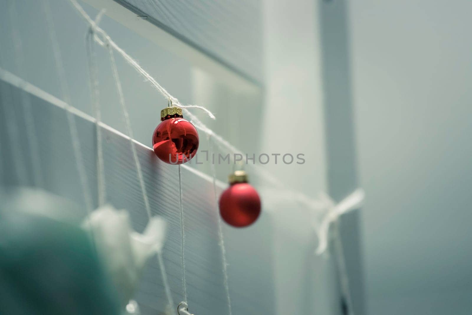 Christmas decoration: Close up of red Christmas baubles