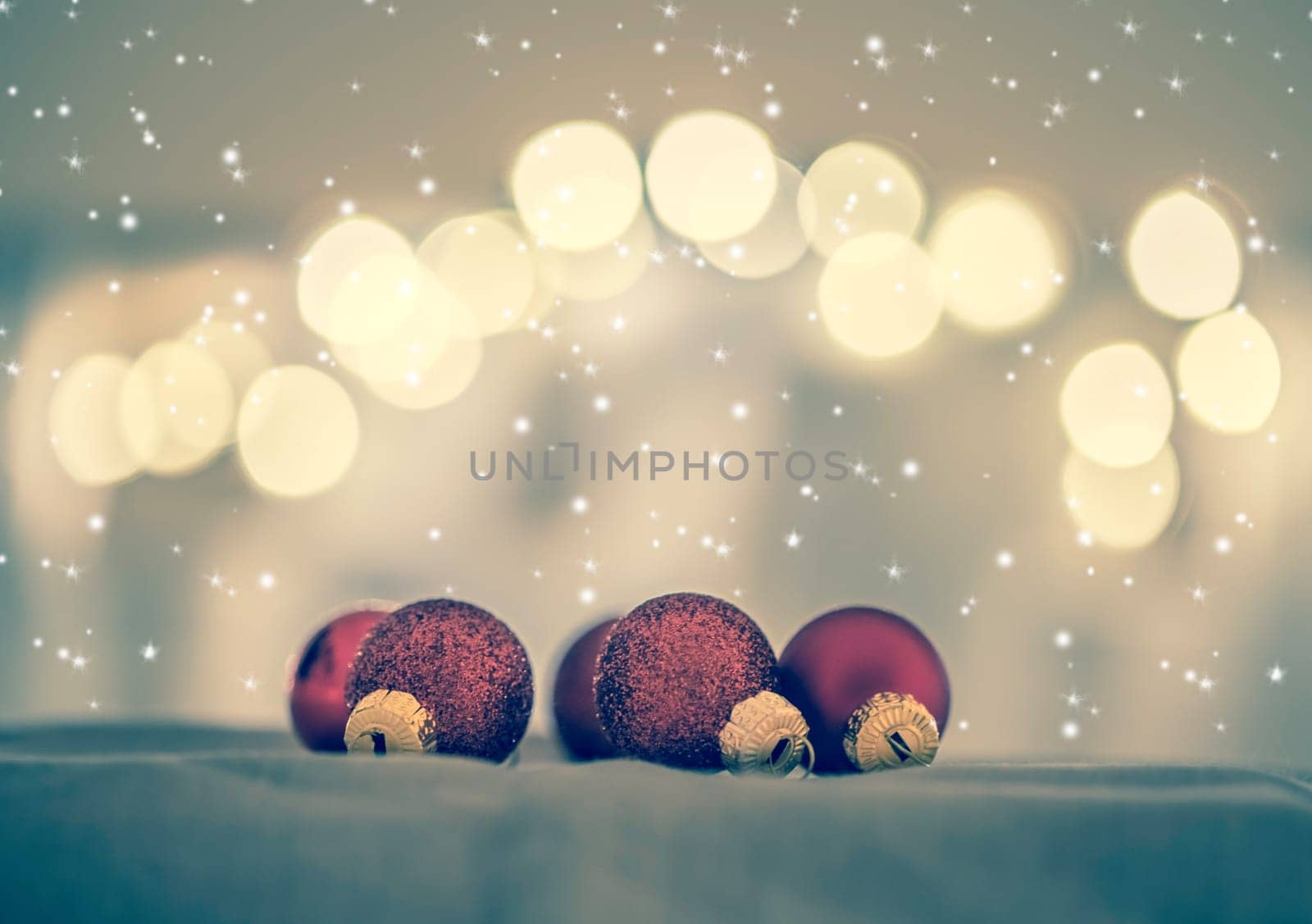 Red Christmas balls with decoration on shiny background