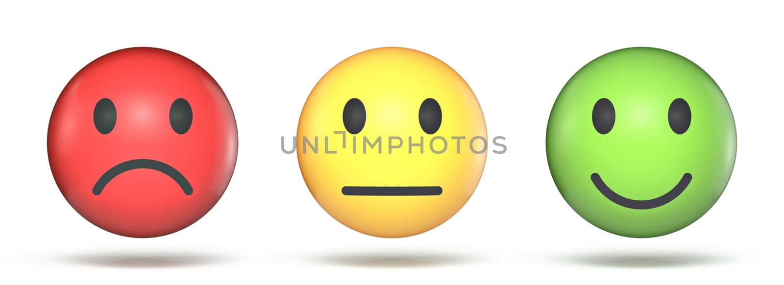 Three smile faces 3D render illustration isolated on white background