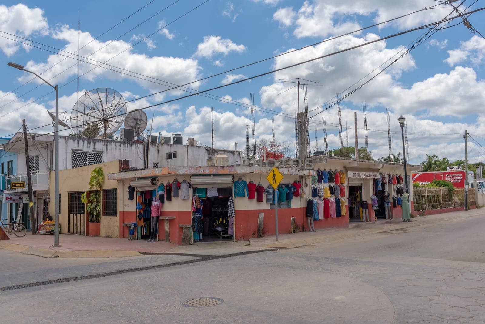 Commercial street with shops and restaurants, Bacalar, Quintana Roo, Mexico