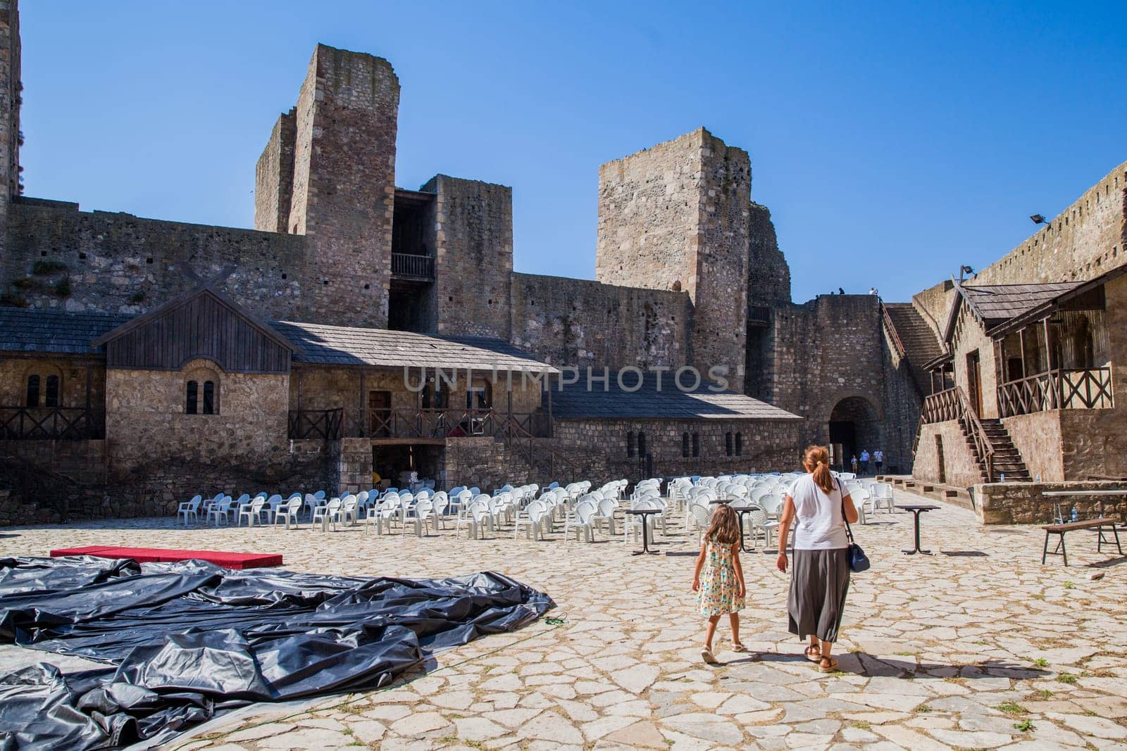 Smederevo Fortress. Medieval fortified city. Family travel. Located on the right bank of the Danube river. Smederevo, Serbia.