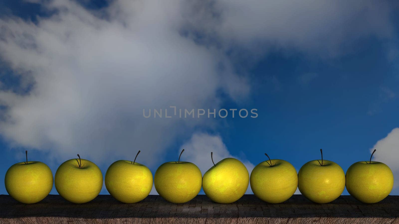 The 3d rendering of Ripe Apples In Wooden plate with nice background
