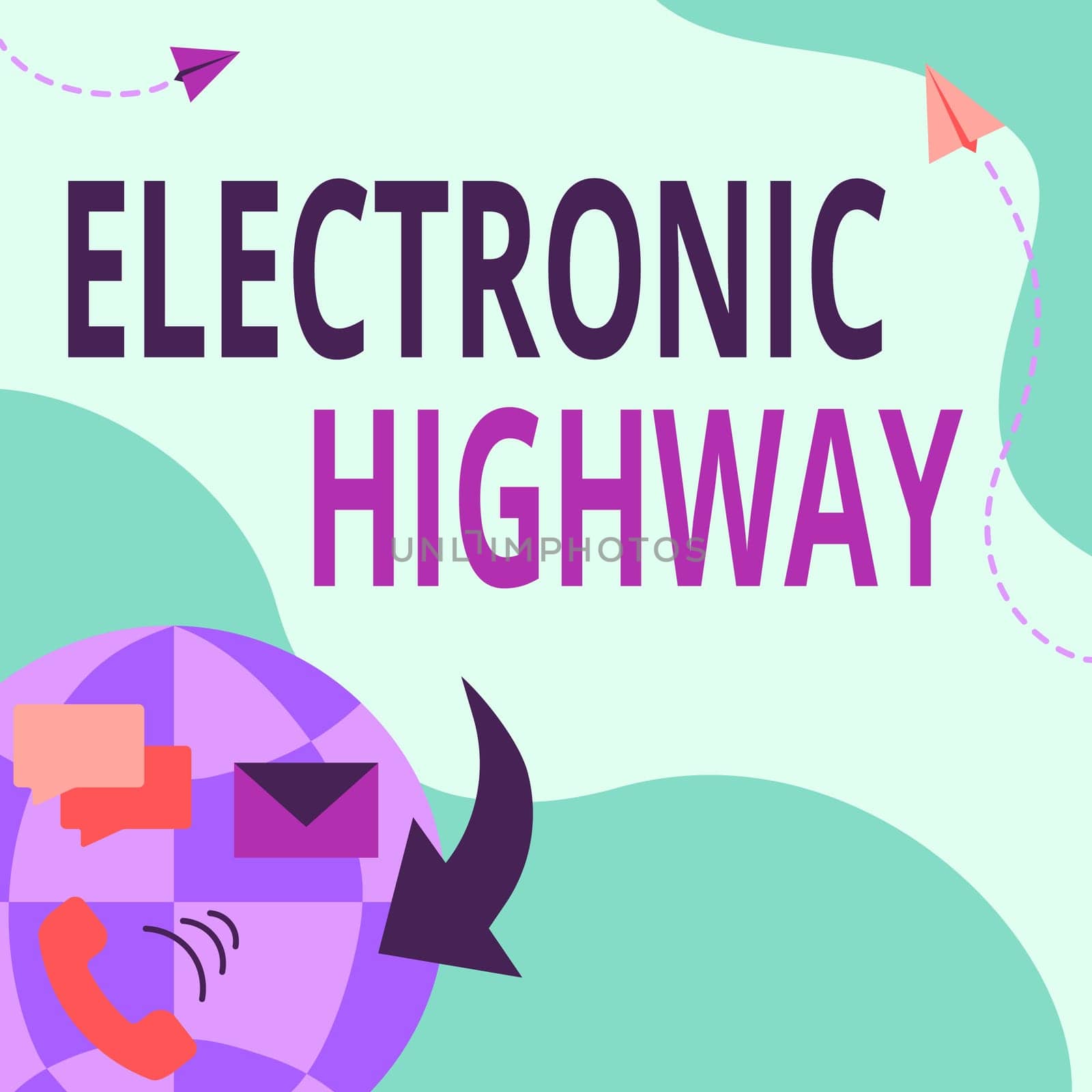 Writing displaying text Electronic Highway, Business showcase Digital communication system used in the road or highway Internet Network Drawing With Colorful Messaging S.