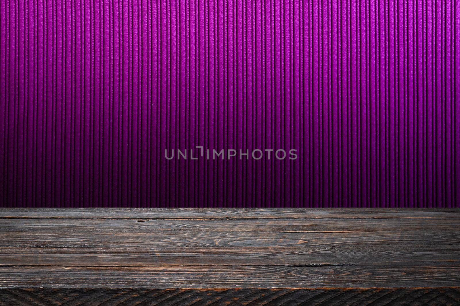 The background is blank wooden boards and a textured striped wall with gradient lighting and vignetting. For product demonstrations, free space, layout, mockup, perspective board, background board.