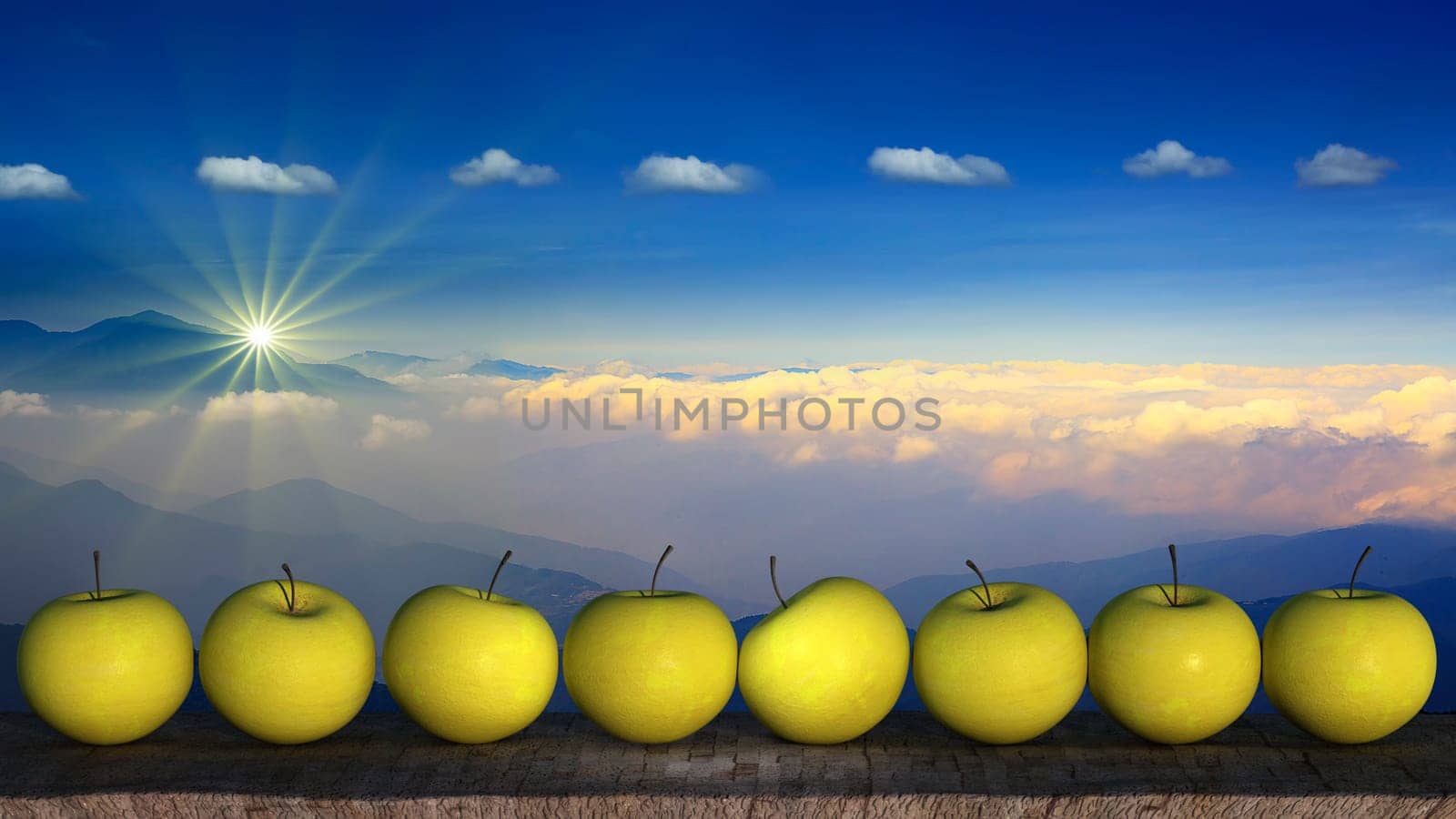 The 3d rendering of Ripe Apples In Wooden plate with nice background